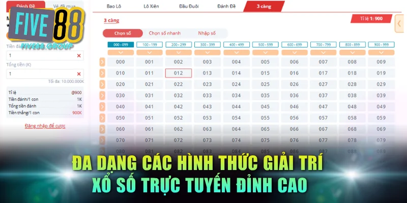 Lô Đề Online FIVE88 - Đỉnh Cao Số Học, Trả Thưởng 1:99.5 3 Đa dạng các hình thức giải trí xổ số trực tuyến đỉnh cao