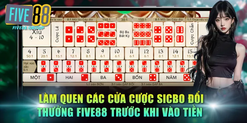 Sicbo Đổi Thưởng FIVE88 - Cửa Cược Xanh Chín Tới 1 Ăn 180 4 Làm quen các cửa cược Sicbo đổi thưởng FIVE88 trước khi vào tiền